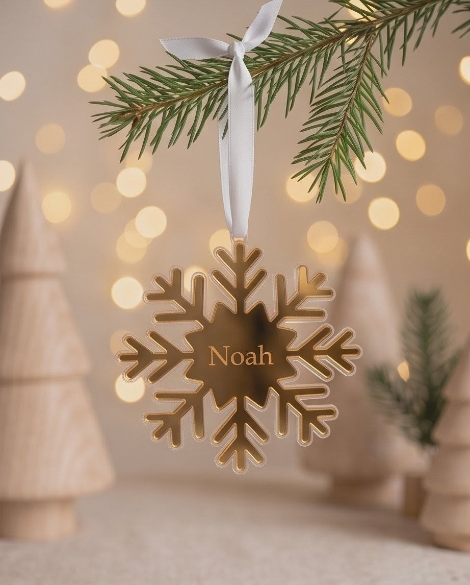 Personalisierte 3D-Schneeflocke aus Spiegel-Acryl | Doppellagiger Christbaumschmuck