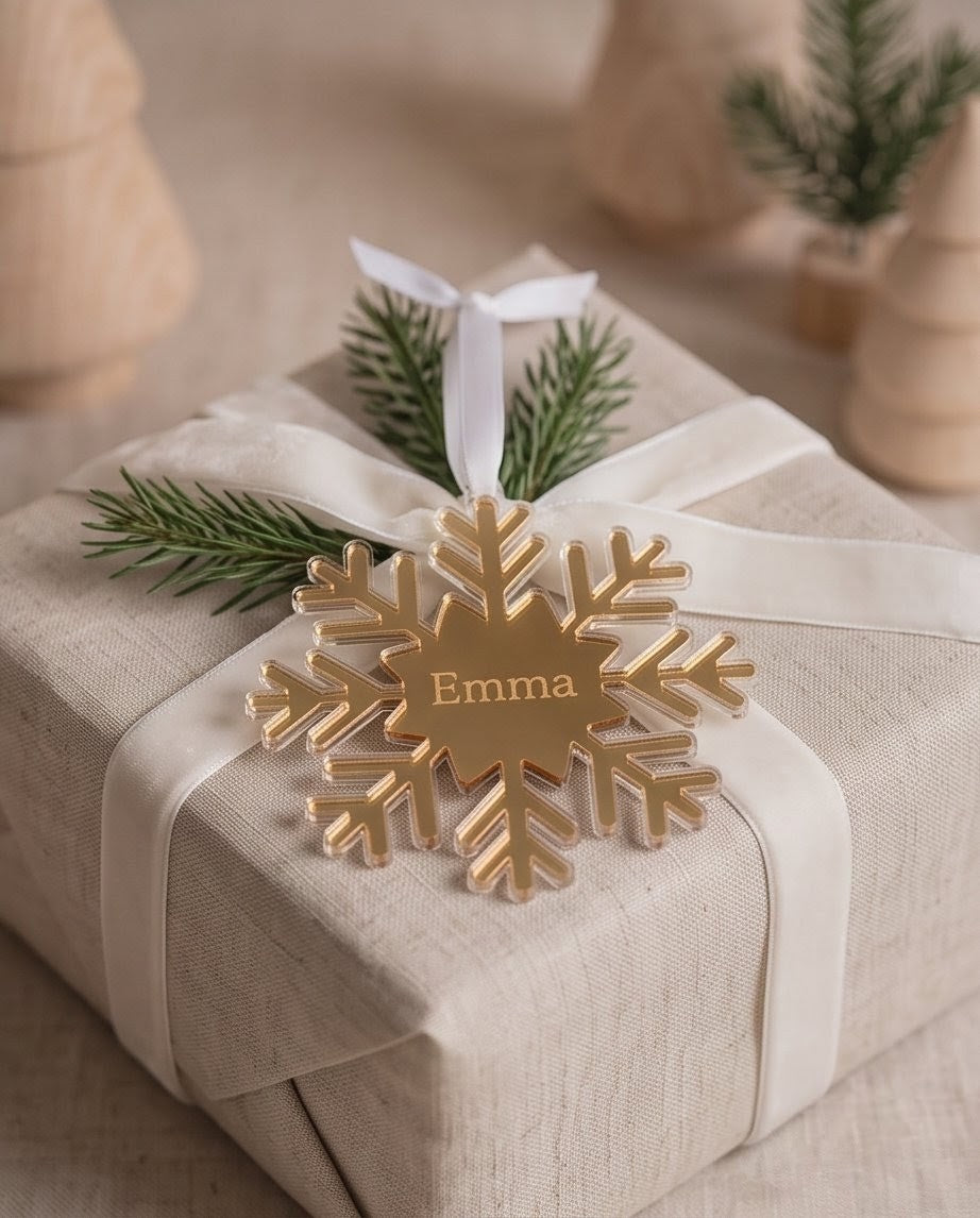 Personalisierte 3D-Schneeflocke aus Spiegel-Acryl | Doppellagiger Christbaumschmuck