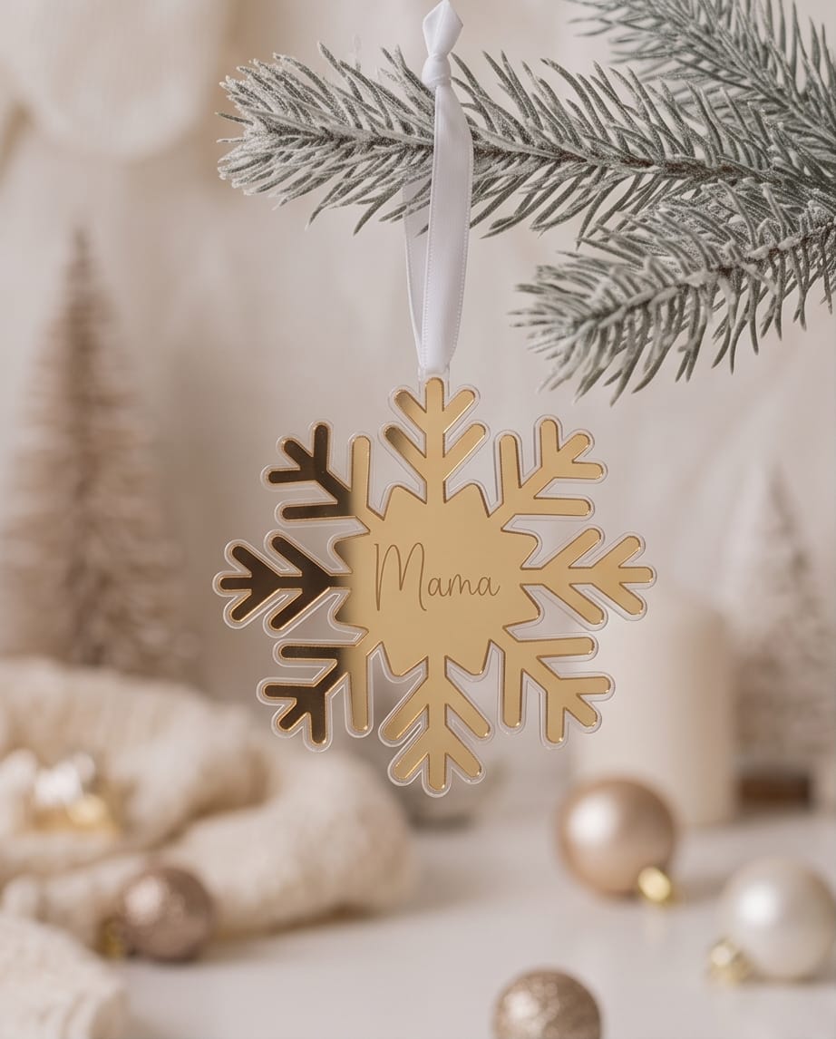 Personalisierte 3D-Schneeflocke aus Spiegel-Acryl | Doppellagiger Christbaumschmuck