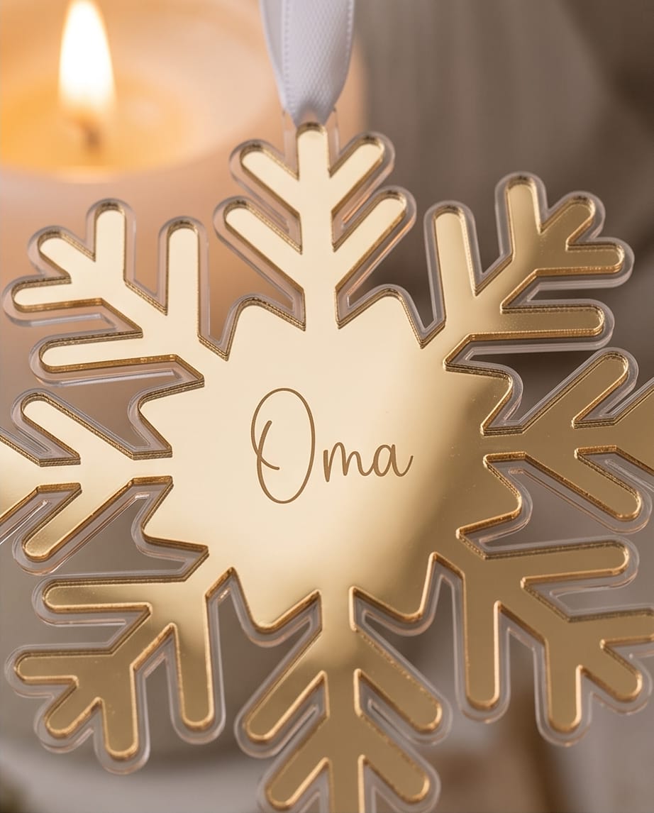 Personalisierte 3D-Schneeflocke aus Spiegel-Acryl | Doppellagiger Christbaumschmuck