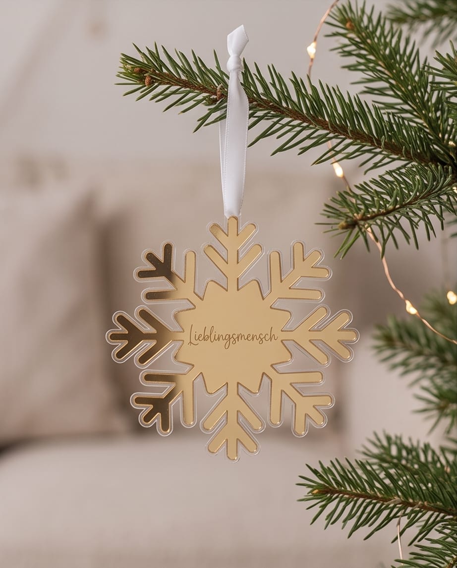 Personalisierte 3D-Schneeflocke aus Spiegel-Acryl | Doppellagiger Christbaumschmuck