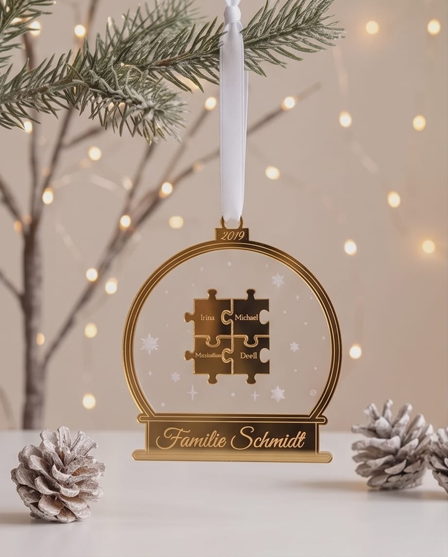 3D-Familien-Schneekugel "Puzzle" aus Acryl | Personalisiert