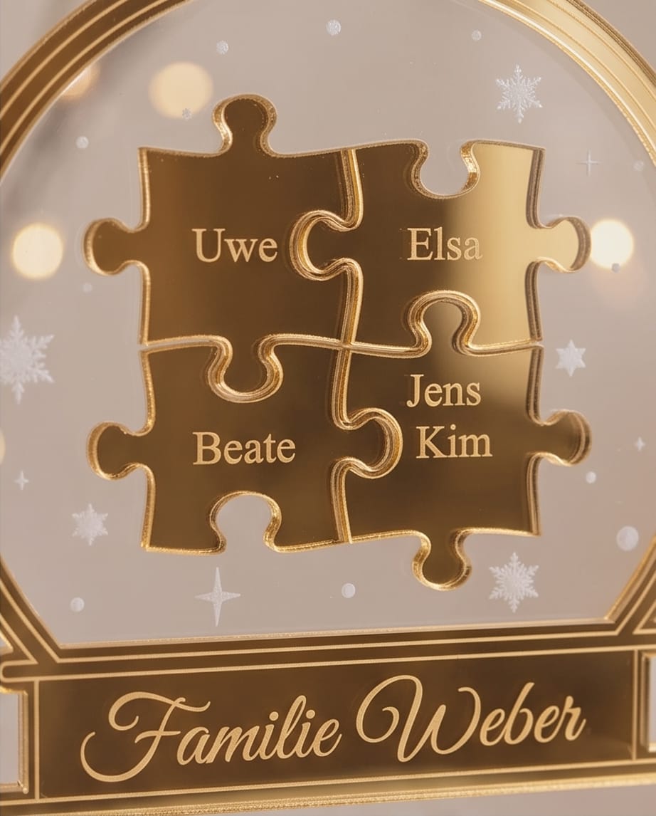 3D-Familien-Schneekugel "Puzzle" aus Acryl | Personalisiert