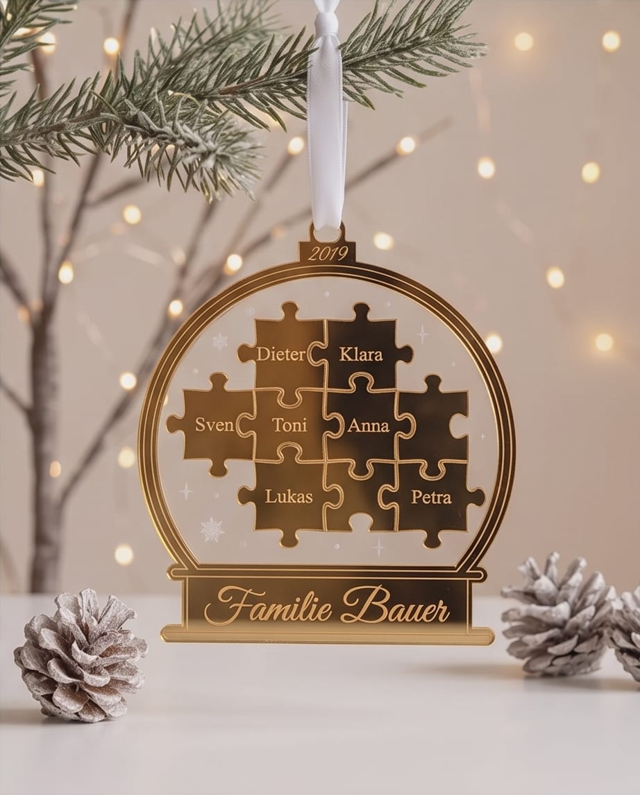 3D-Familien-Schneekugel "Puzzle" aus Acryl | Personalisiert