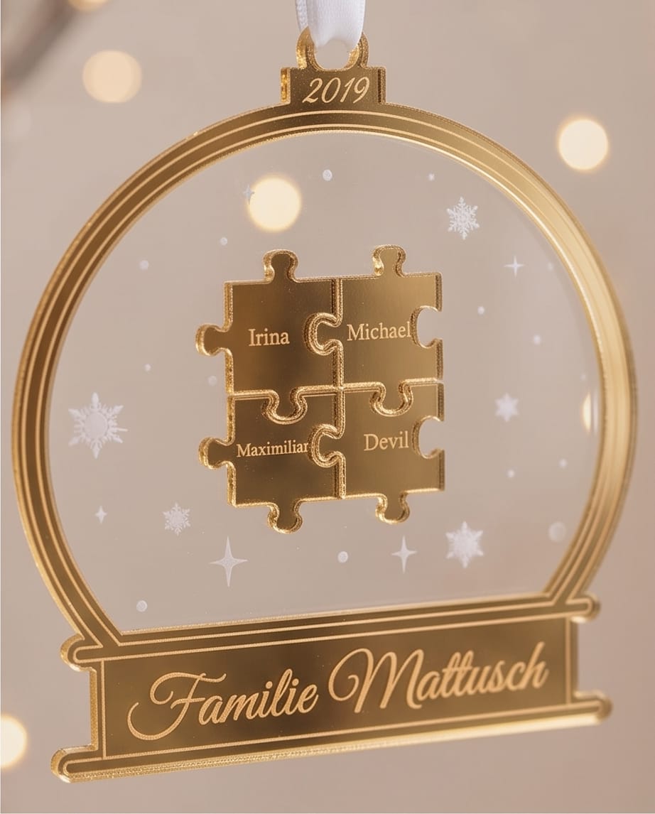 3D-Familien-Schneekugel "Puzzle" aus Acryl | Personalisiert