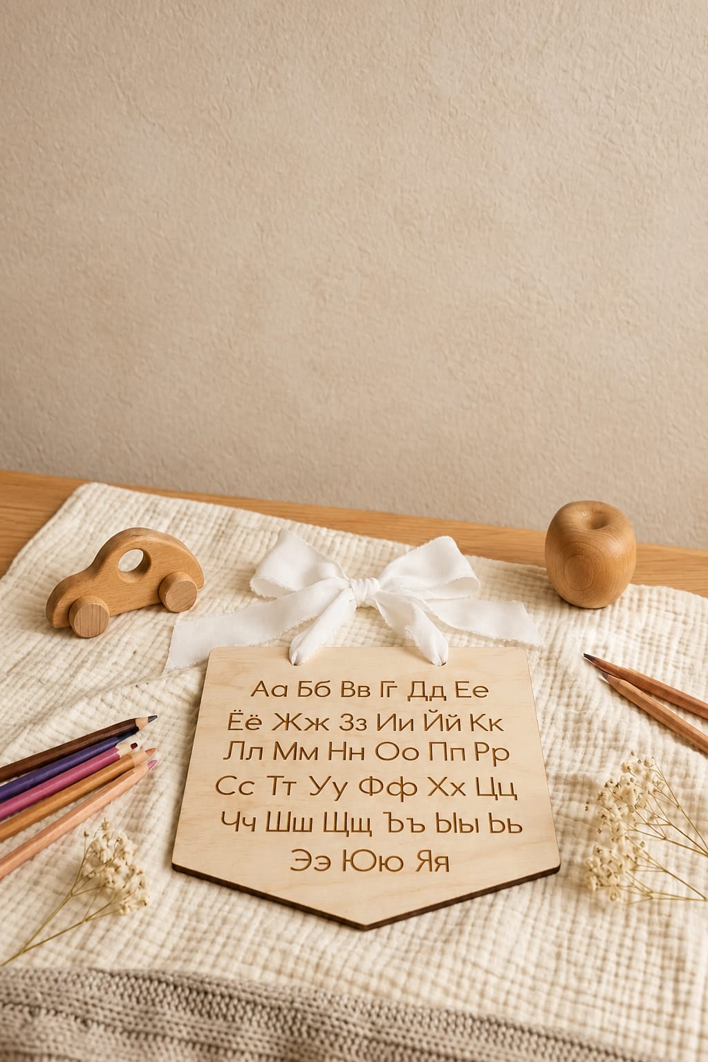 Holz-Wimpel "Russisches Alphabet" – Kyrillisches Schild für das Kinderzimmer