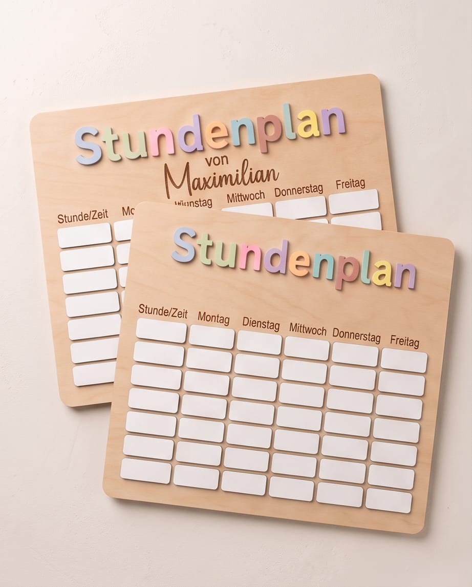 Holz-Stundenplan mit 3D-Acryl | Abwischbar & Personalisierbar