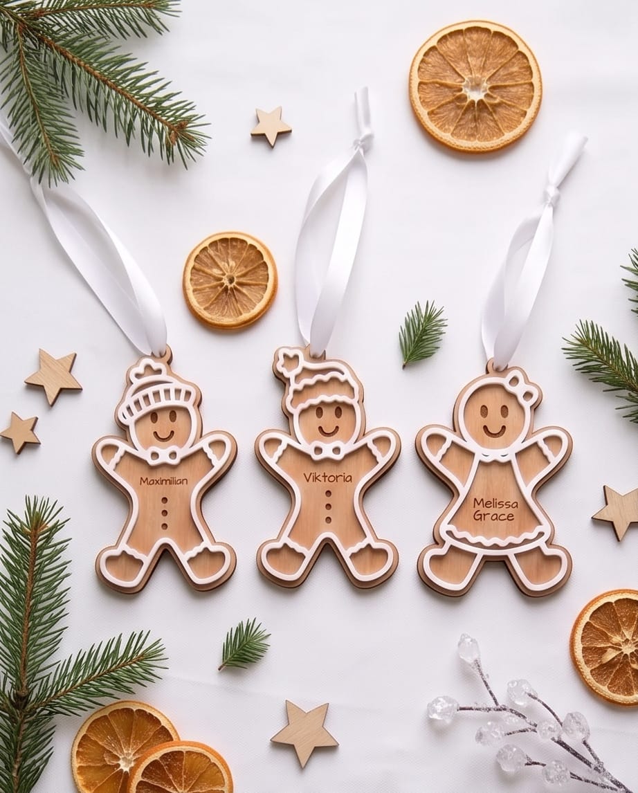 Personalisierter Lebkuchen-Anhänger | Holz & 3D-Acryl | 3 Varianten